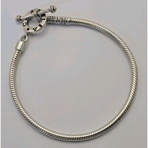 Chamilia 925 Sterling Silver 7" Snake Chain Charm Bracelet Toggle Clasp